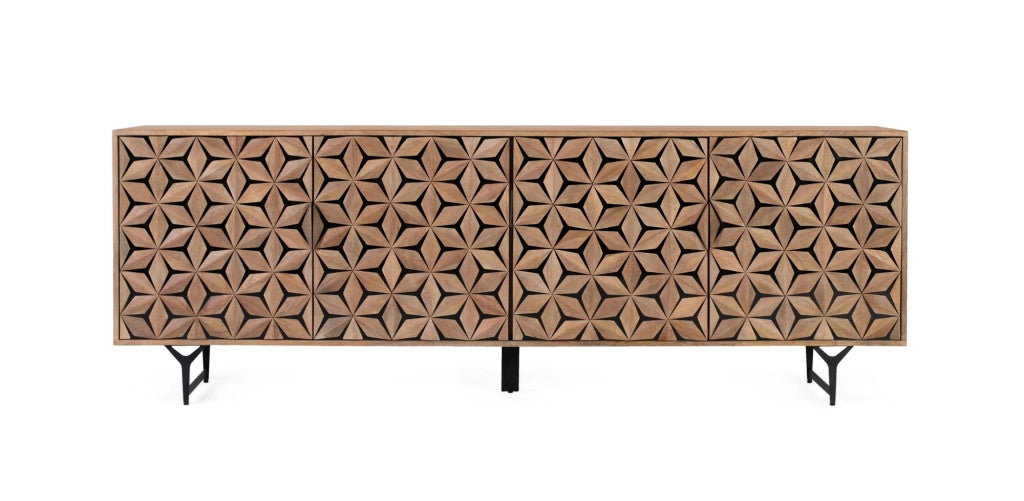 Credenza artigianale in legno di mango con 4 ante 220 cm
