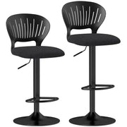 SET 2 SGABELLI DA BAR TRASPIRANTI IN TESSUTO EFFETTO LINO E METALLO CON POGGIAPIEDI, 40.5X43X84-105 CM, NERO