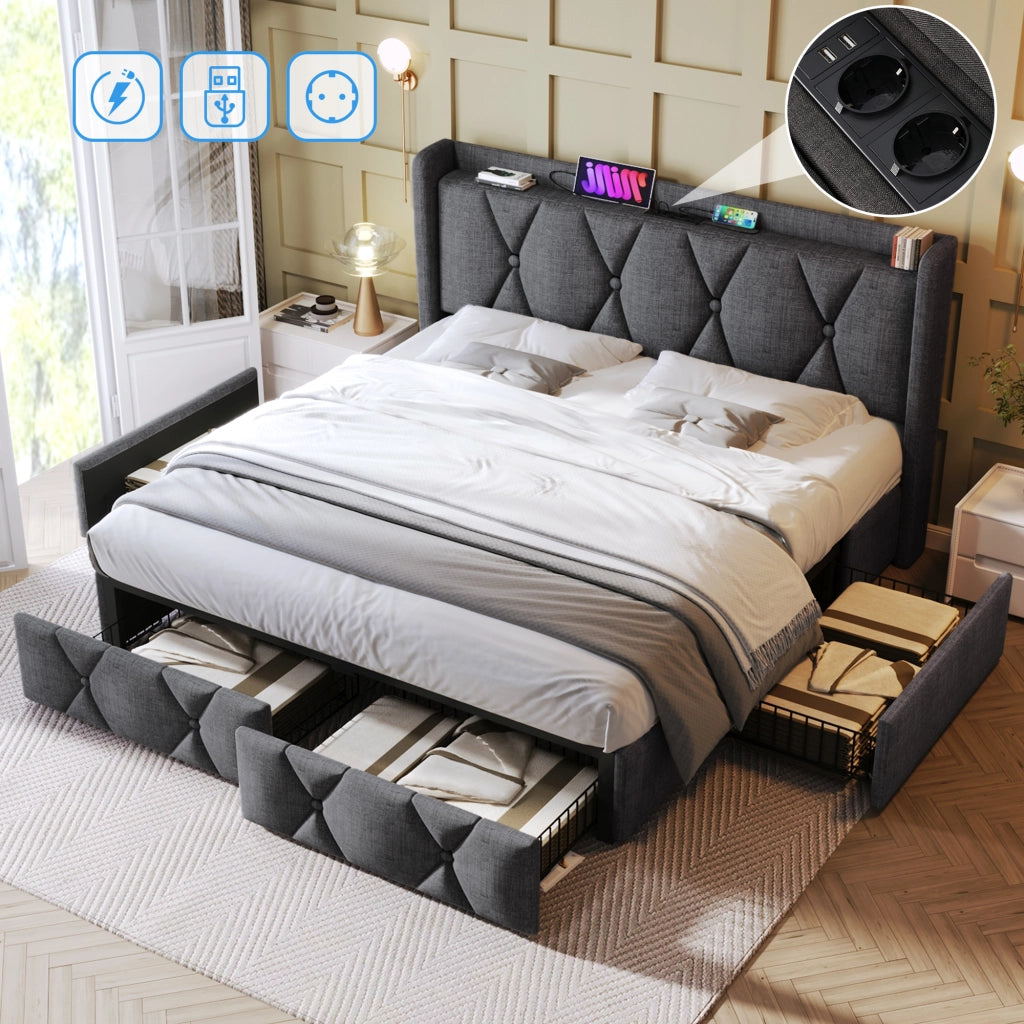 letto imbottito lino grigio 140x200 cm