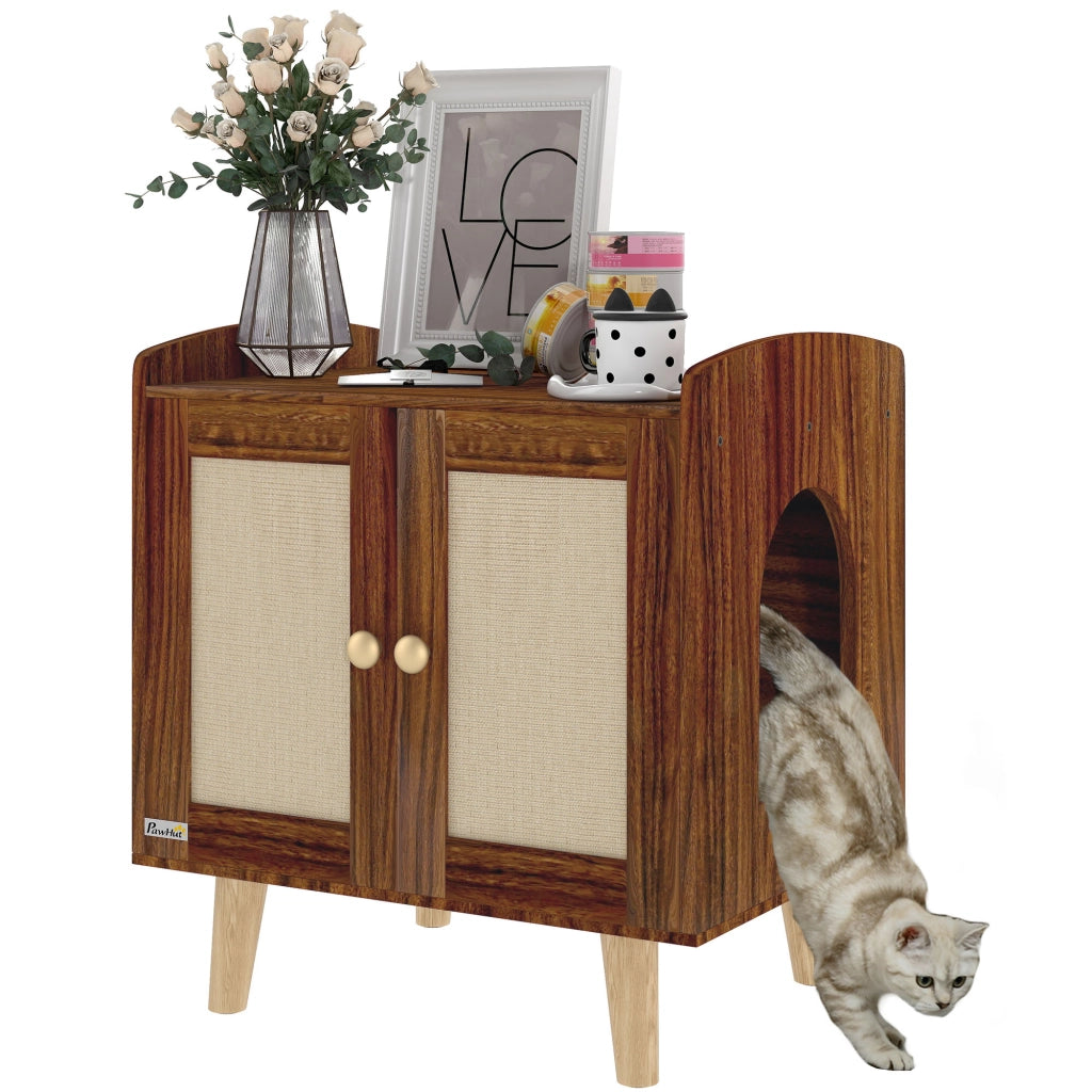 Mobile ingresso per gatti con ante e tappetini sisal ¨C Xylo ¨C Marrone 55x43x59,6 cm