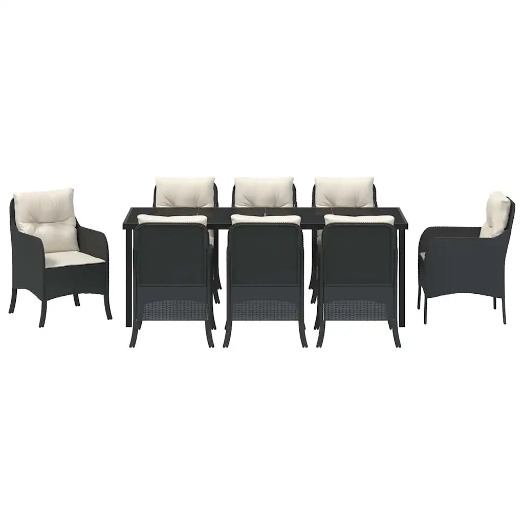 Set da Pranzo per Giardino con cuscino 9 pcs Nero polyrattan 3380147