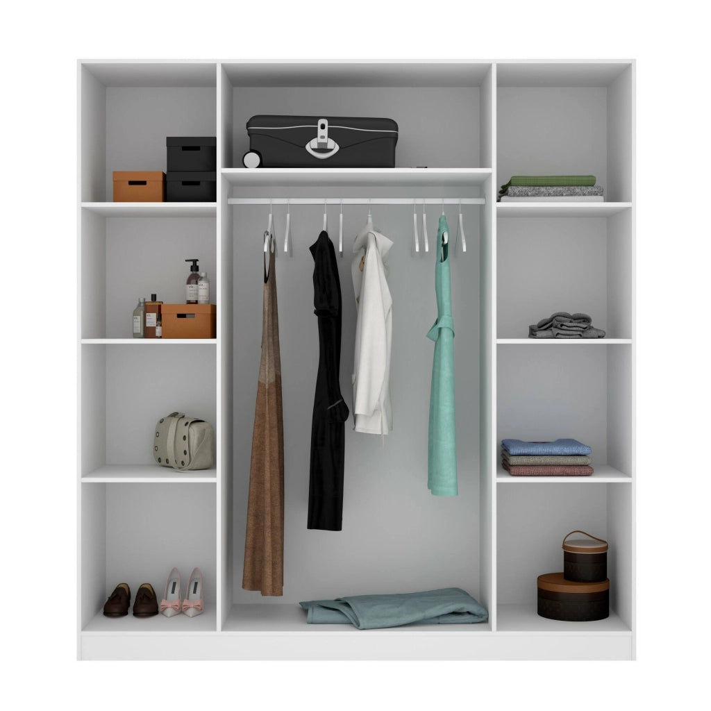 Guardaroba Persefone, Mobile appendiabiti per camera da letto, Armadio a 4 ante battenti, 200x52h215 cm, Bianco