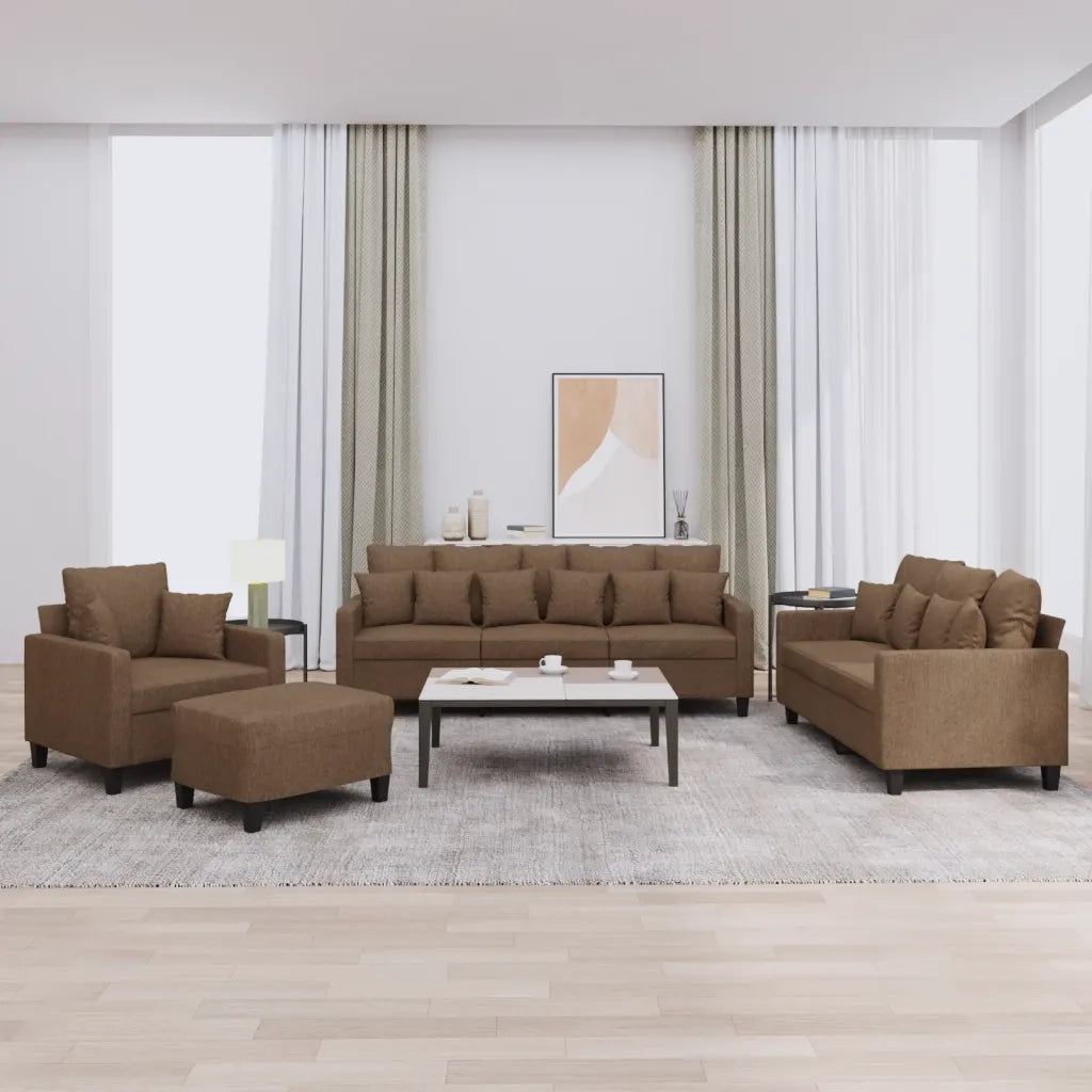 Set di Divani 4 pz con Cuscini Marrone in Tessuto 3201643