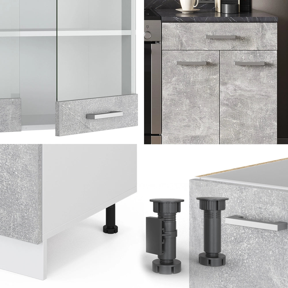 Vicco Cucina componibile Cemento/Bianco 200 cm senza piano di lavoro