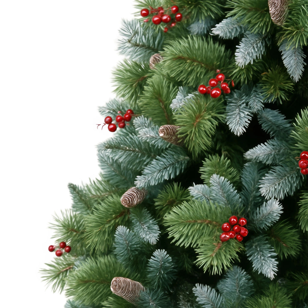 Cortina - Albero di Natale Innevato in PVC e PP con Pigne e Bacche Ø121x210H, 1348 Punte