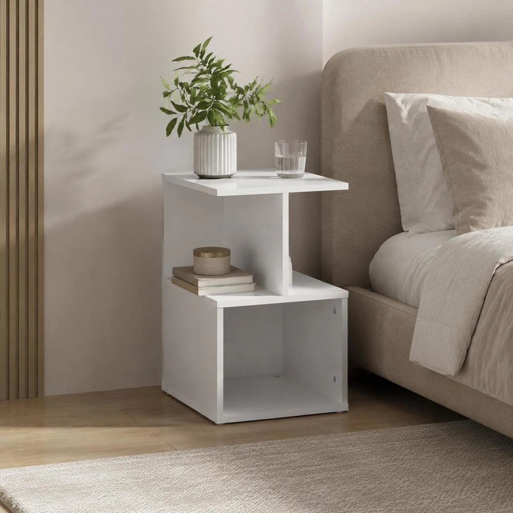High-gloss White Bedside Table, 35x35x55 Cm, Made Of Engineered Wood