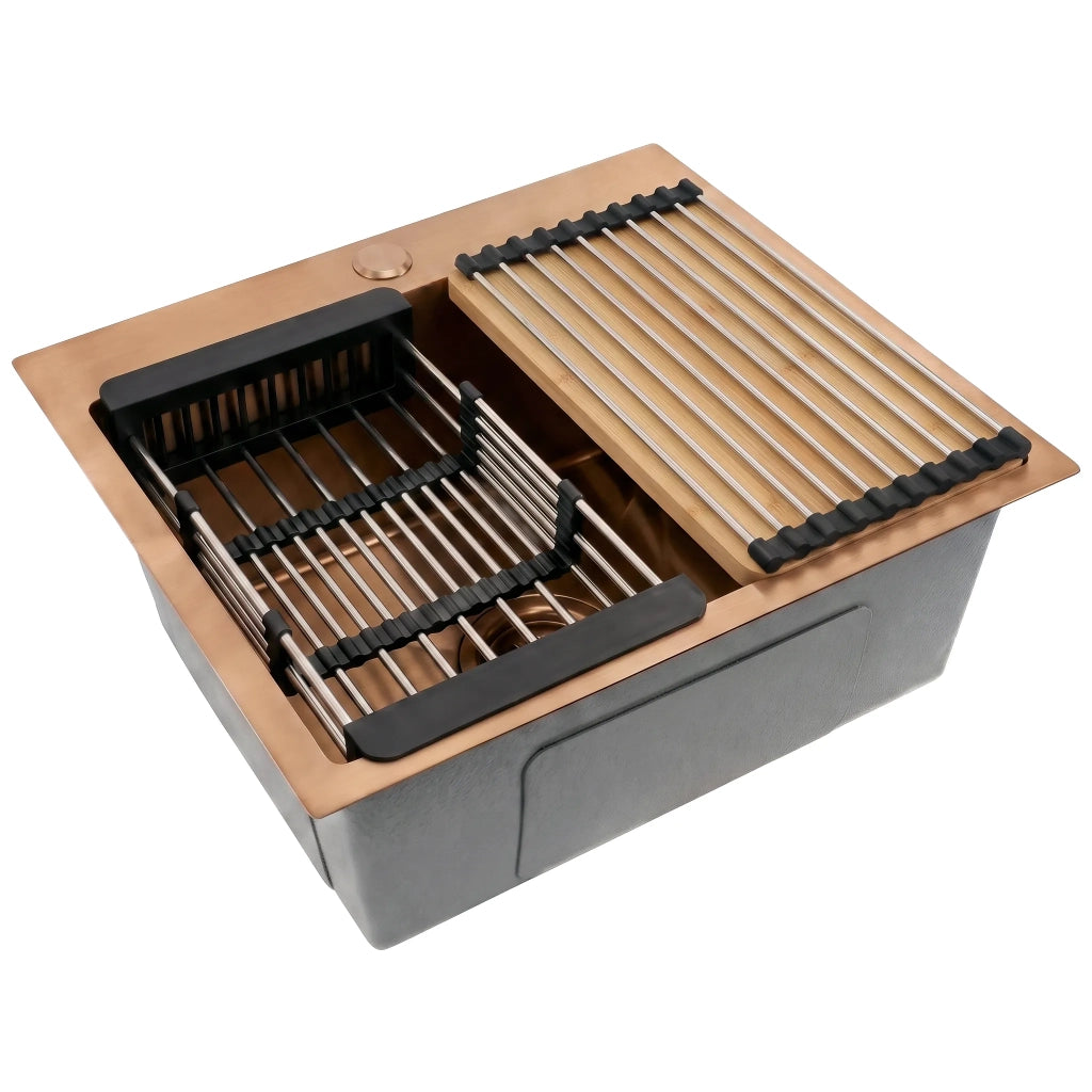 Lavello In Acciaio Con Set Di Accessori 3 Pz. Rea Leo 50 Brush Copper