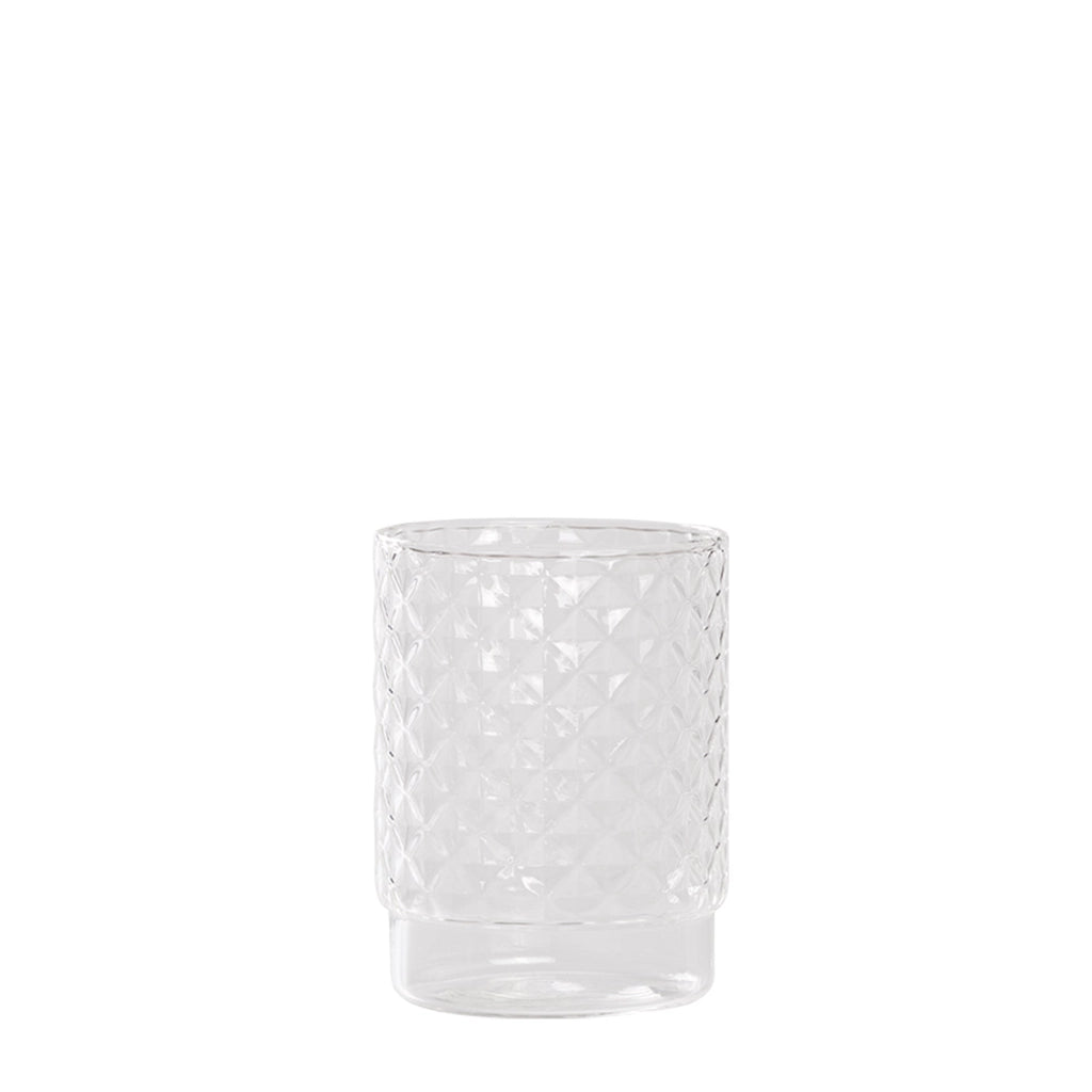 Isolano Set da 4 Tumbler Impilabili in Vetro Borosilicato Trasparente con Decoro Diamantato Artigianale per Tavola e Piano Bar - Collezione Esclusiva