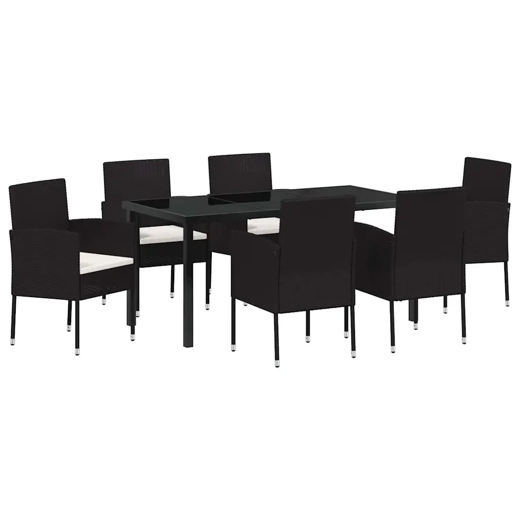 Set da Pranzo per Giardino con cuscino 7 pcs Nero polyrattan