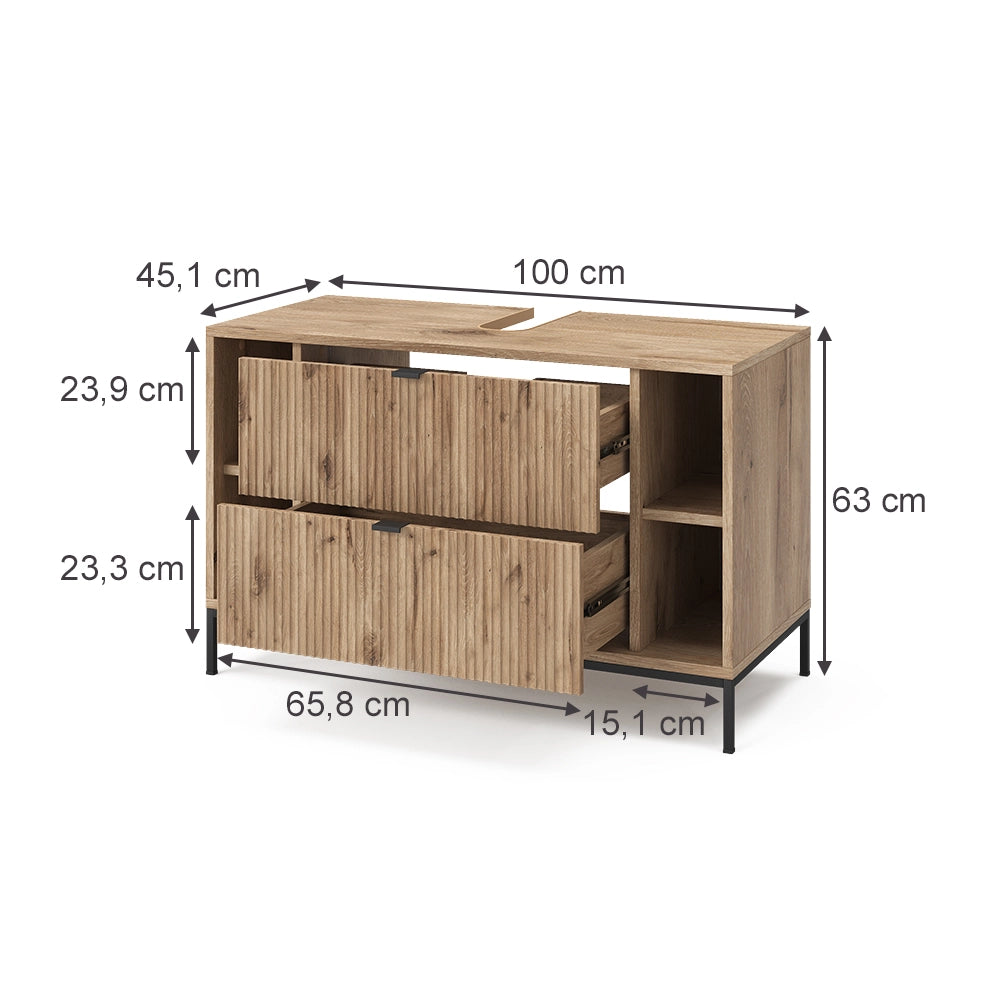Vicco Mobile sottolavabo per bagno Quercia vichinga 100 x 63 cm Con 2 cassetti estraibili