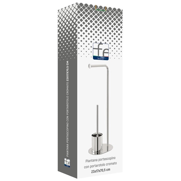Piantana portascopino con portarotolo base ovale in acciaio cromato L23xH70,5xP17 cm Feridras