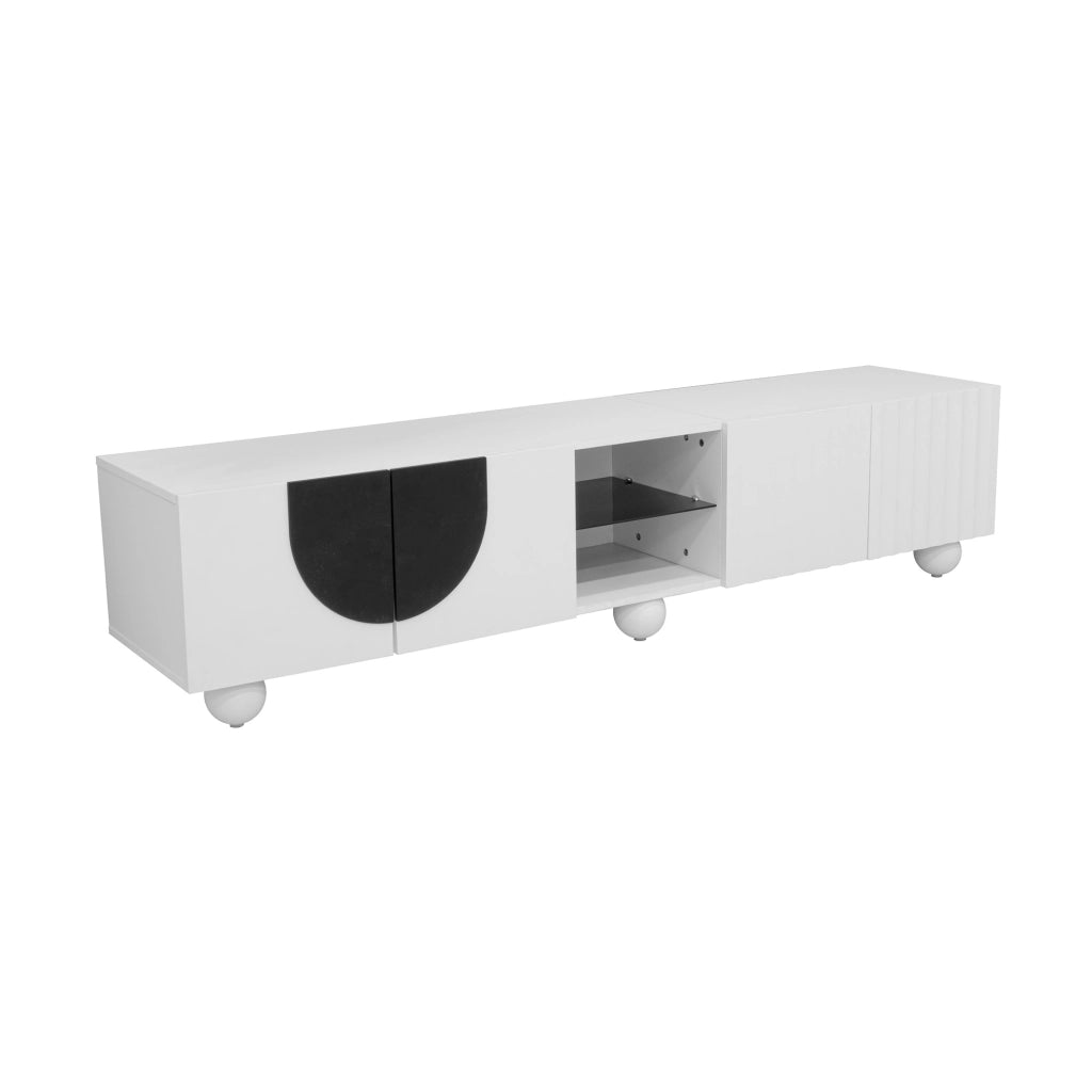 OKWISH Mobile TV con 2 Ante e 1 Vano Aperto, Apertura a Pressione, per Soggiorno, MDF, Bianco, 180 x 40 x 41.5 cm