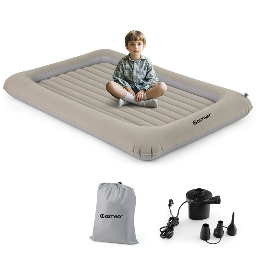 Letto gonfiabile per bambini in viaggio, Set di materasso ad aria portatile con pompa elettrica barriere laterali Grigio-Materassi e basi letto