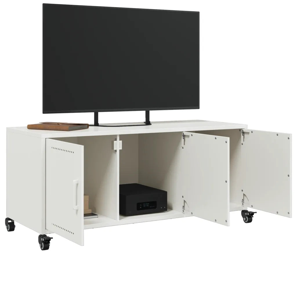 Mobile TV Bianco 100,5x39x43,5 cm in Acciaio Laminato a Freddo