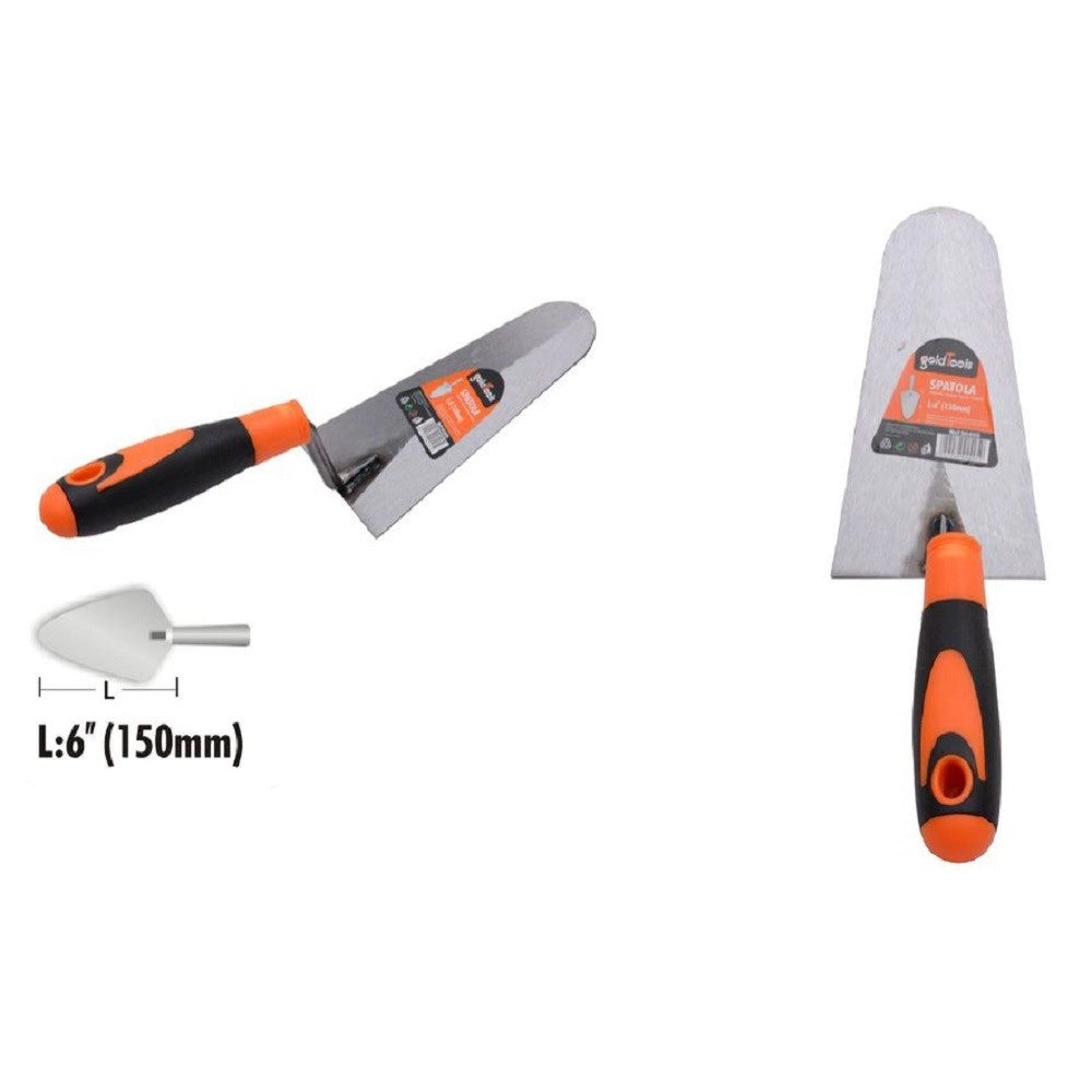 Trade Shop - Cazzuola Acciaio 150mm 6" Manico Antiscivolo Spatola Semicerchio Muratore 90495 -