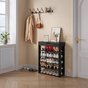 Scarpiera Boppeelo Scaffale a 5 Ripiani e Cassetto 94 x 75 x 30 cm - Nero [en.casa]