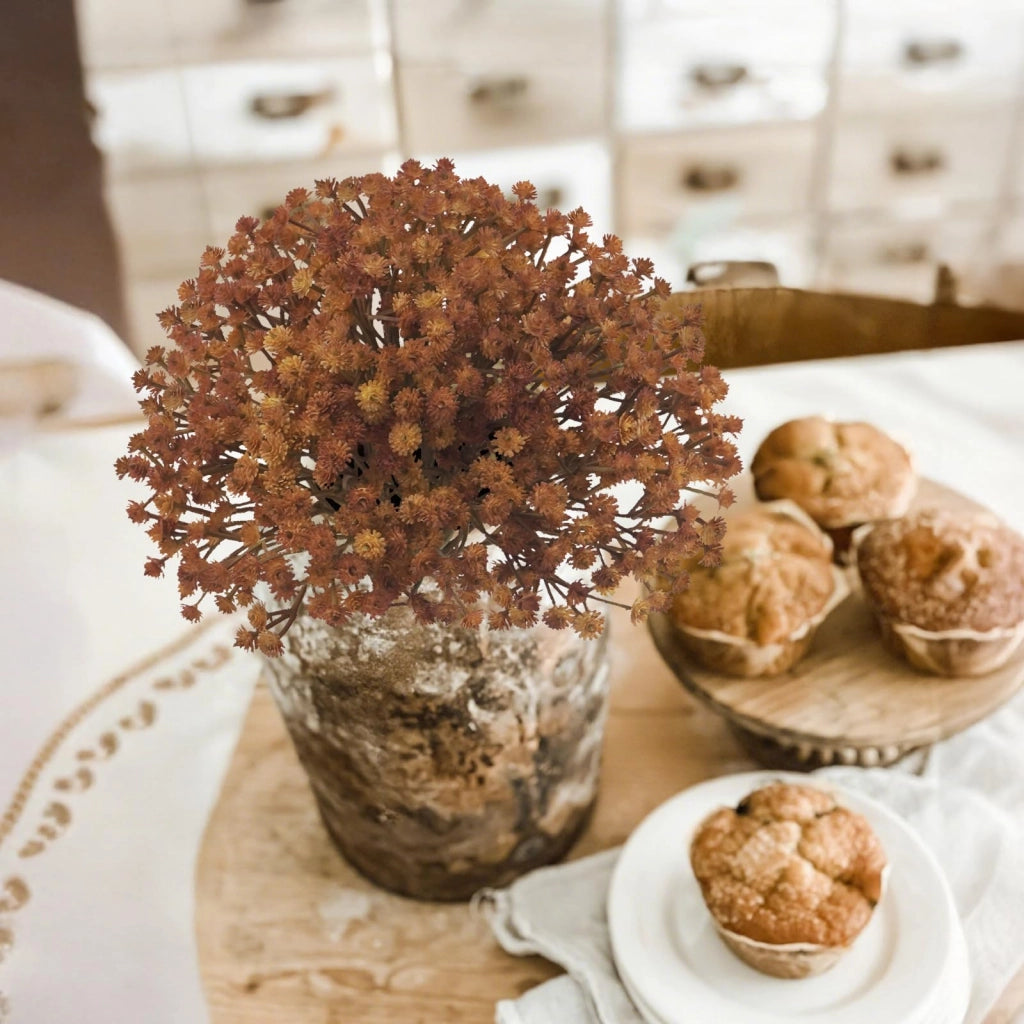 Fiori artificiali di gypsophila, 12 pezzi, 21,5 cm, color arancione scuro