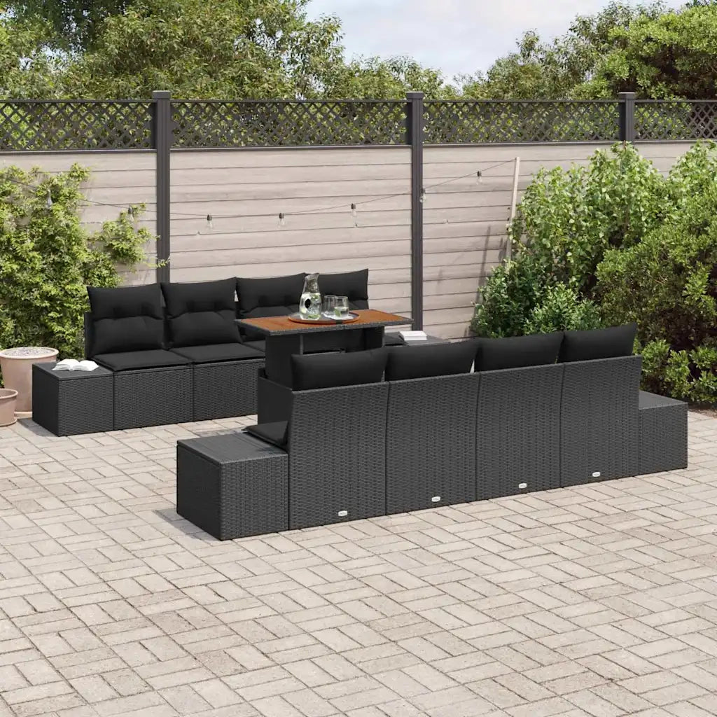 Set Divano da Giardino con archiviazione 9 pcs Nero Poly Rattan 3358676