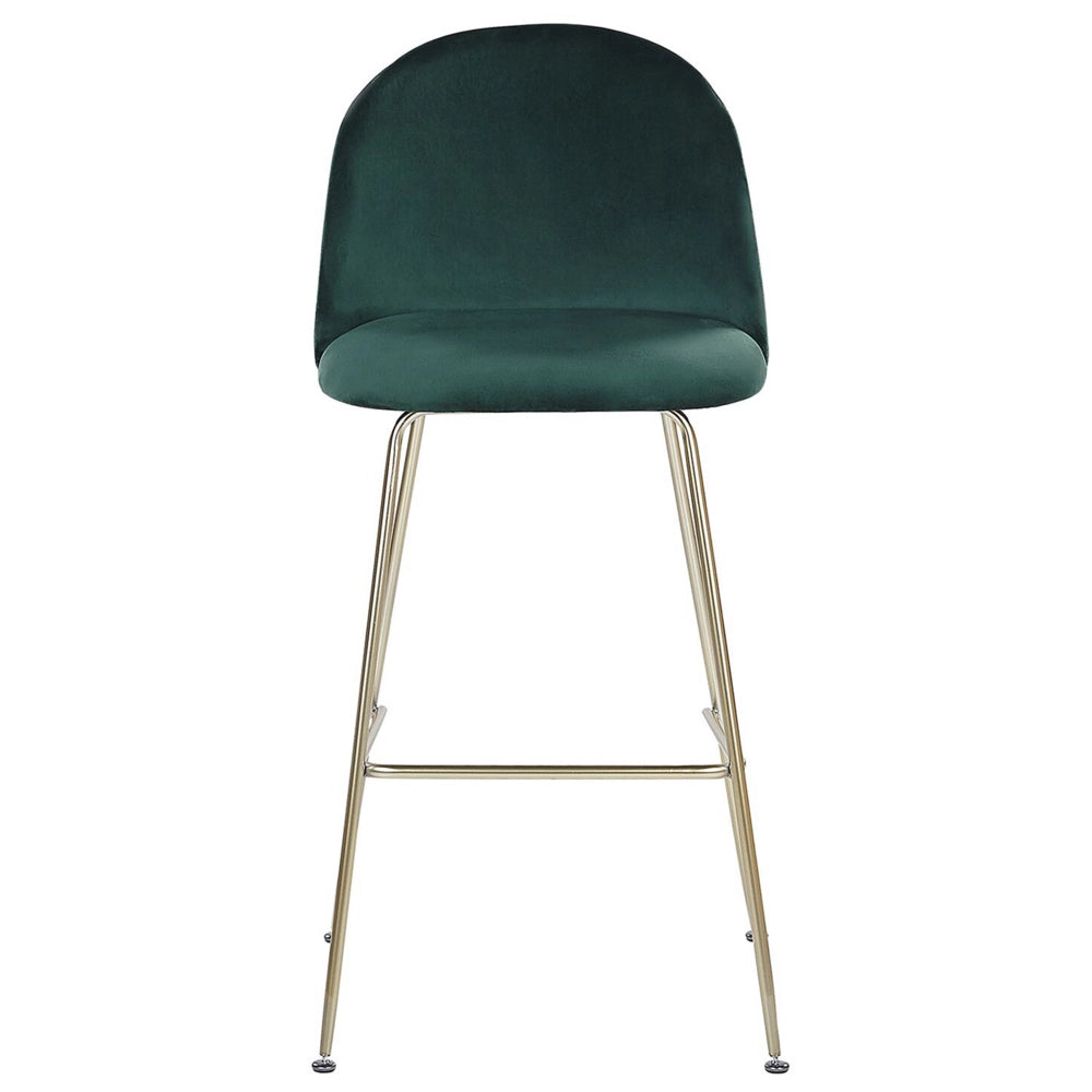 Set di 2 sedie da bar Rivestimento in velluto verde Struttura in acciaio dorato Sedile con altezza del bancone Mobili per sala da pranzo