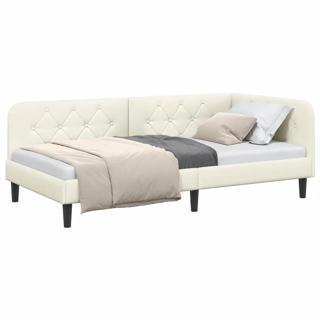 Cornice del letto ad angolo Crema 90 x 190 cm Velluto