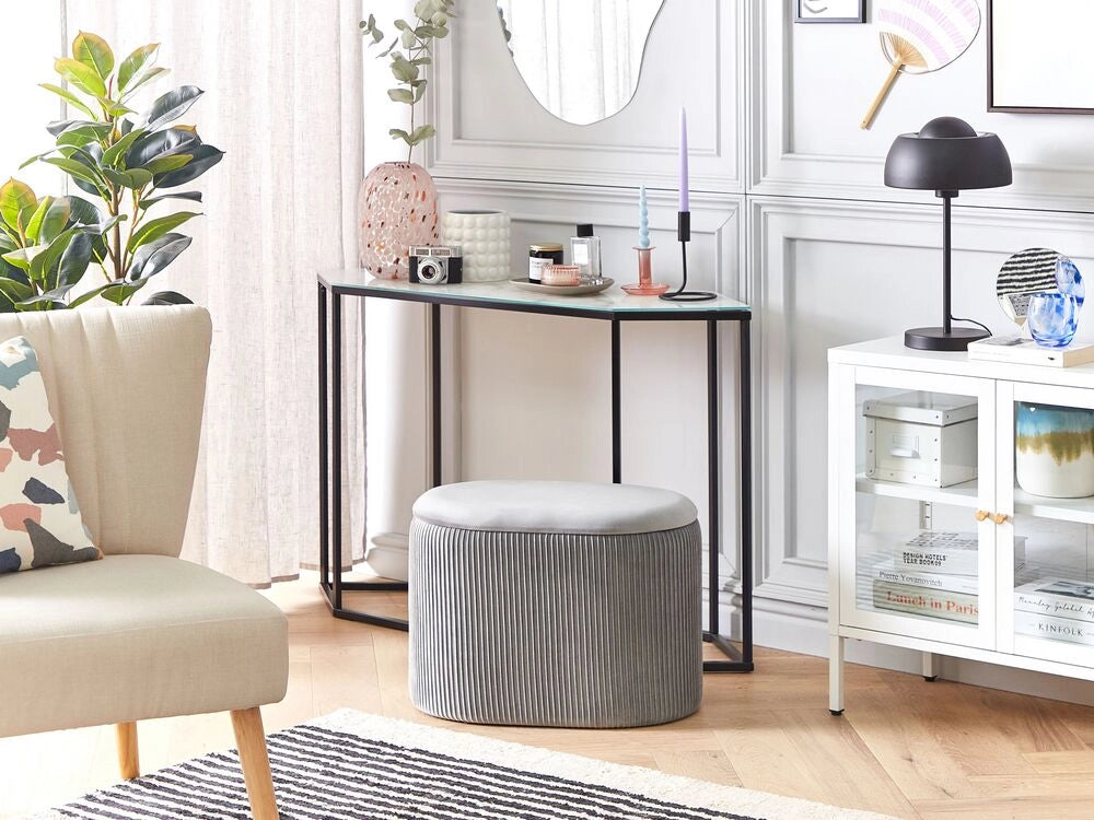Pouf Grigio chiaro Velluto Glamour Storage Poggiapiedi Soggiorno Camera da letto