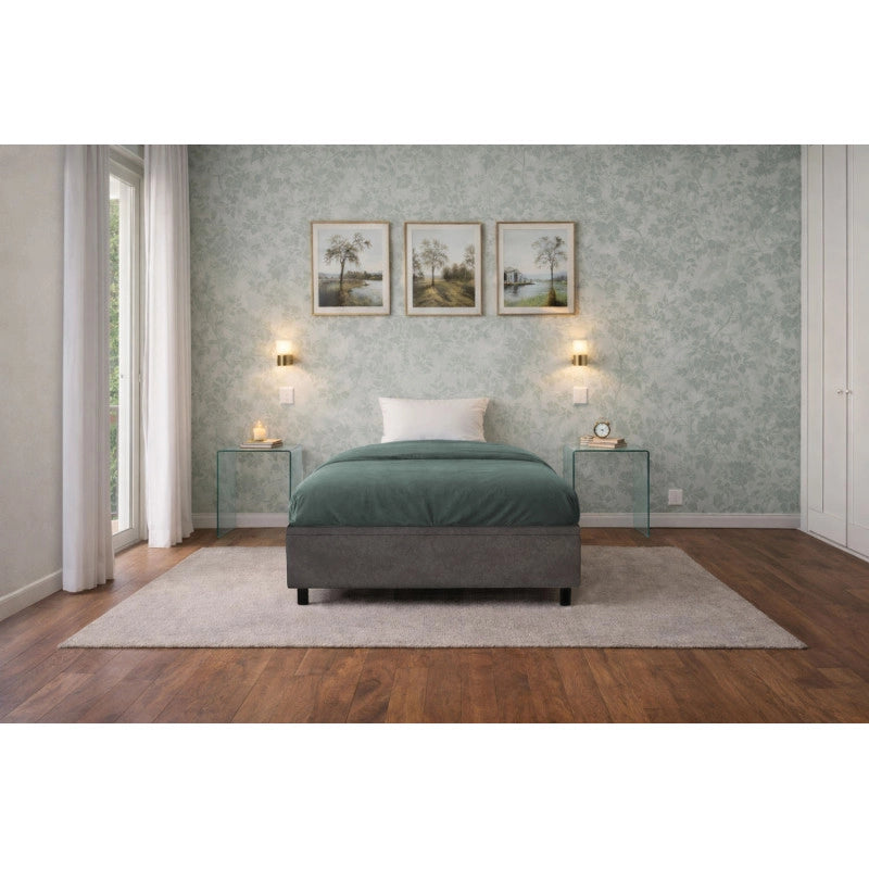 Letto imbottito Singolo 80x190 cm BoxMax - Contenitore,Microfibra,Grigio