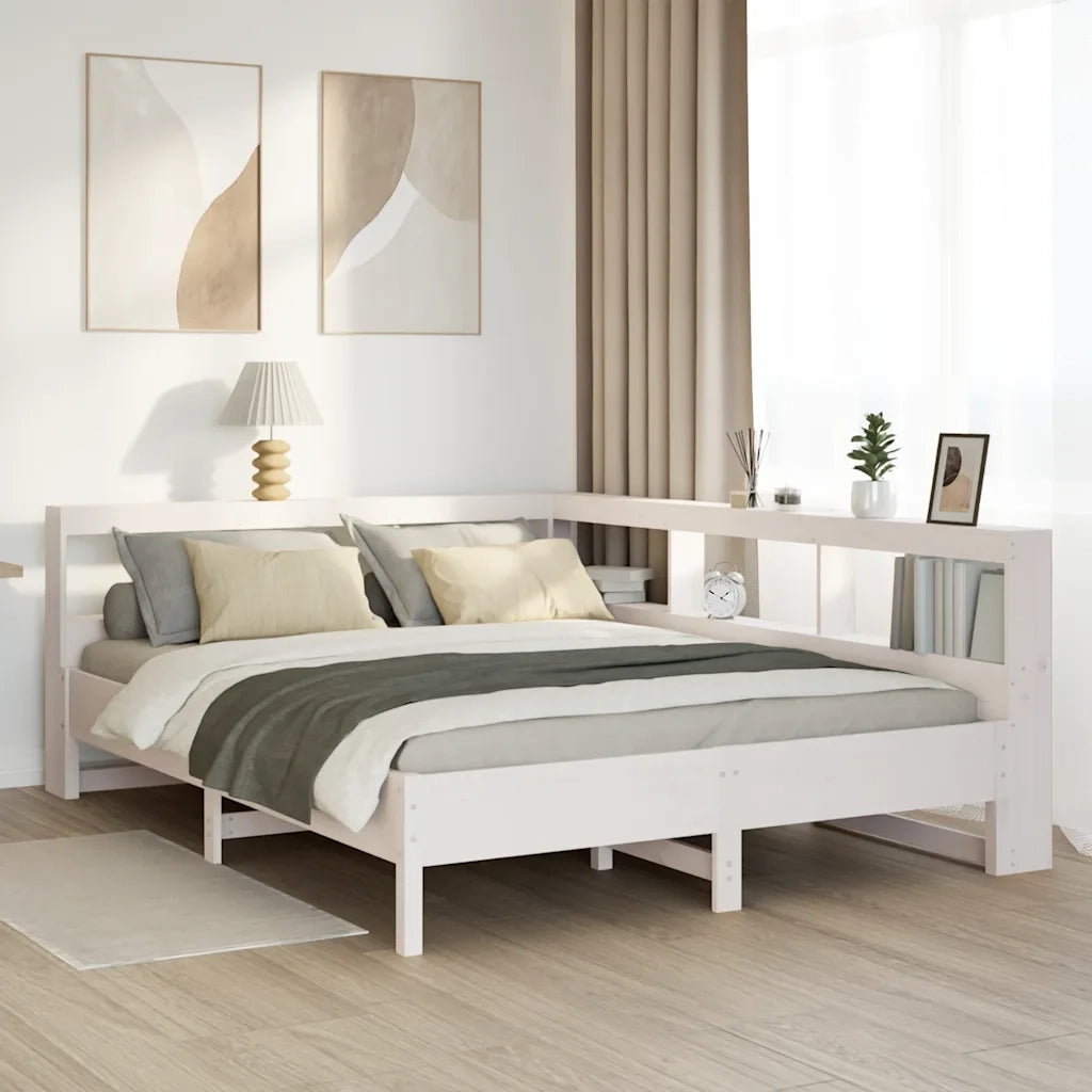 Letto Libreria senza Materasso-Struttura Letto con contenitore Bianco 140x190 cm Legno di Pino 409840