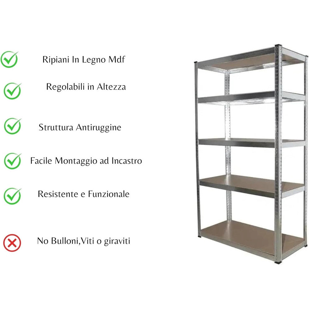 Trade Shop - Scaffale In Metallo Per Garage Scaffalatura Alta Portata 5 Ripiani Regolabili 90x40xh180cm -