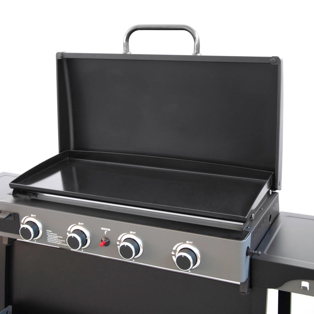 Piastra di Cottura Plancha a Gas 140x54,5x96 cm Potenza 10 kW con Coperchio in Acciaio Nero