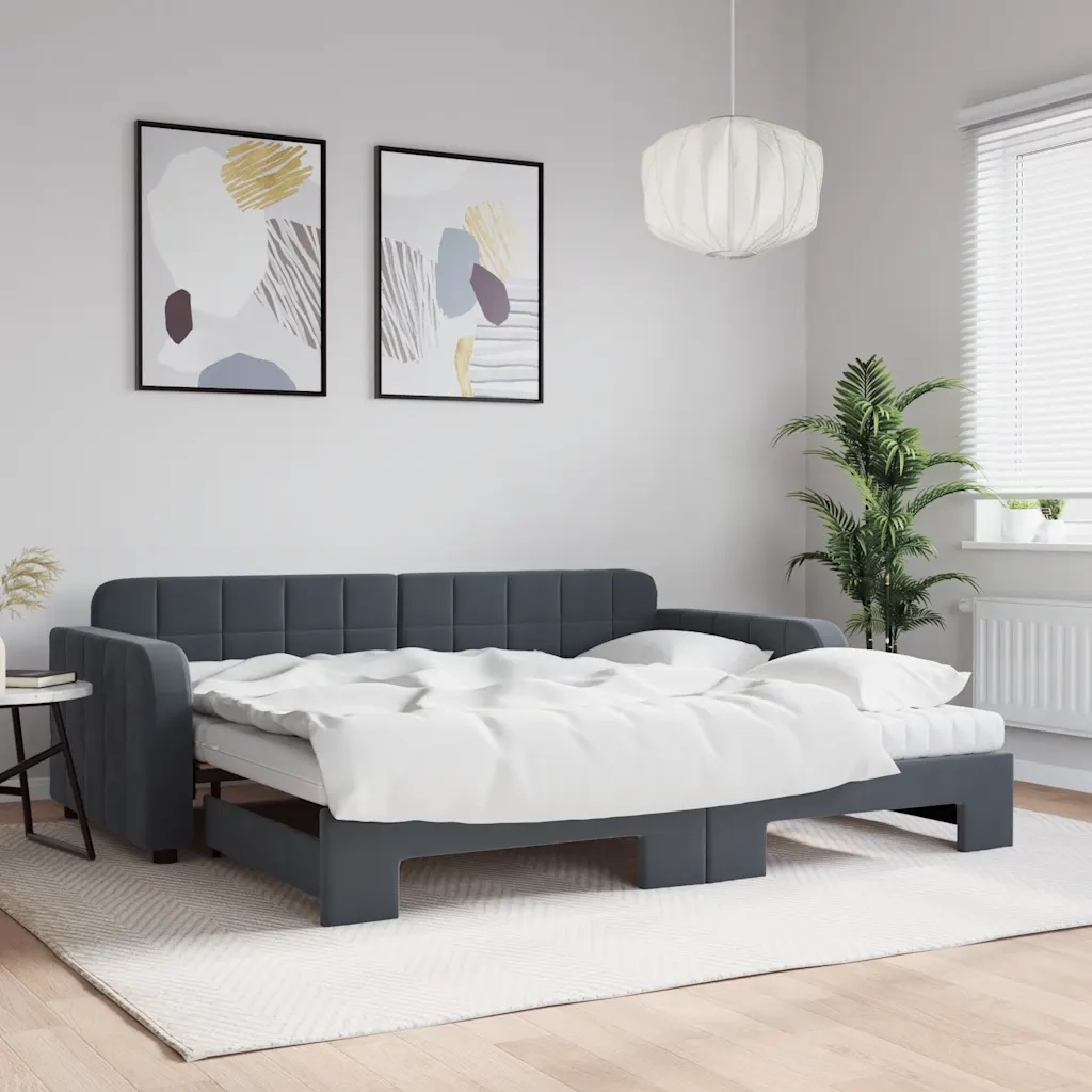 Divano Letto Estraibile Materassi Grigio Scuro 90x190cm Velluto