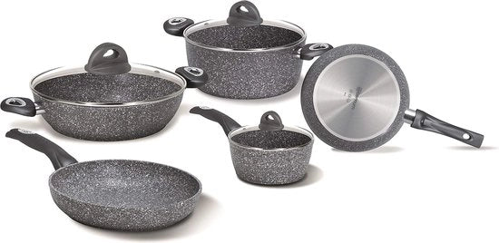 Set di pentole in alluminio, adatto per induzione, 8 pezzi, grigio, 16 cm