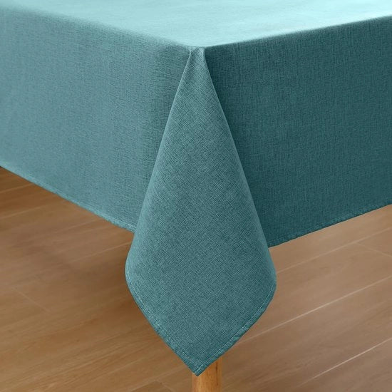 Tavolo con tovaglia in stile lino, idrorepellente, lavabile, effetto loto, 4 lati, 130 x 160 cm, tovaglia per tavolo in lino, tovaglia per tavolo con protezione contro macchie, blu-verde.