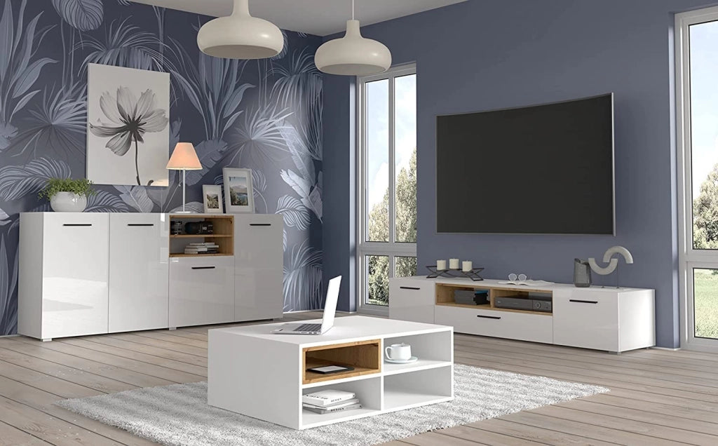 MOBILE TAVOLINO DA CAFFE' PORTA PC ANETTE 94x70x37cm BIANCO ROVERE