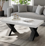 Tavolino da salotto rettangolare 100x50x40 cm in MDF bianco e nero; finitura lucida