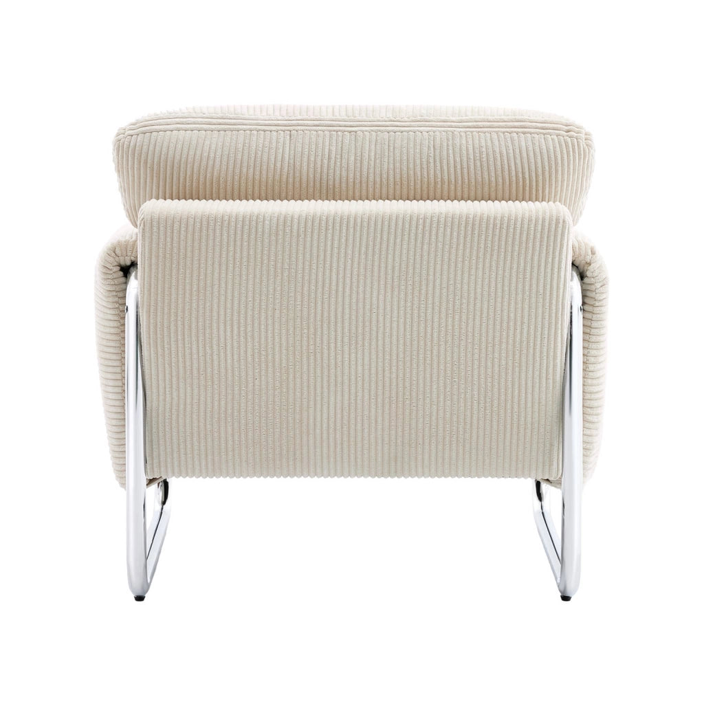 Poltrona vintage in velluto a coste con struttura cromata, bianco