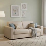 Divano Letto Alcatraz, Divano a 2 posti, Made in Italy, SofÒ  Soggiorno con apertura girevole, in tessuto imbottito, con Braccioli slim, cm 160x95h90, Beige
