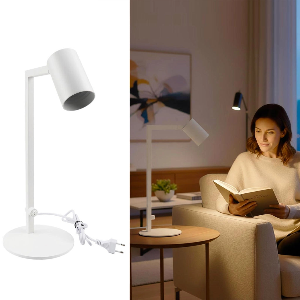 Lampada da tavolo luce da scrivania comodino con attacco lampada GU10 elegante moderna luce orientabile salotto ufficio camera albergo 230V BIANCO