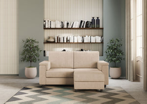 Divano 2 Posti con Pouf 168x145x85 cm Marrak in Tessuto Beige