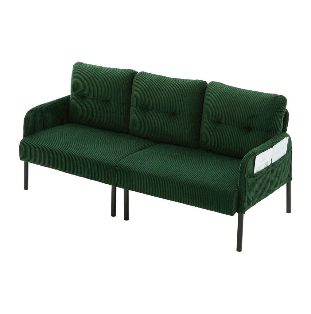 Divano a 3 posti in corduroy verde smeraldo con schienale ergonomico e tasca laterale