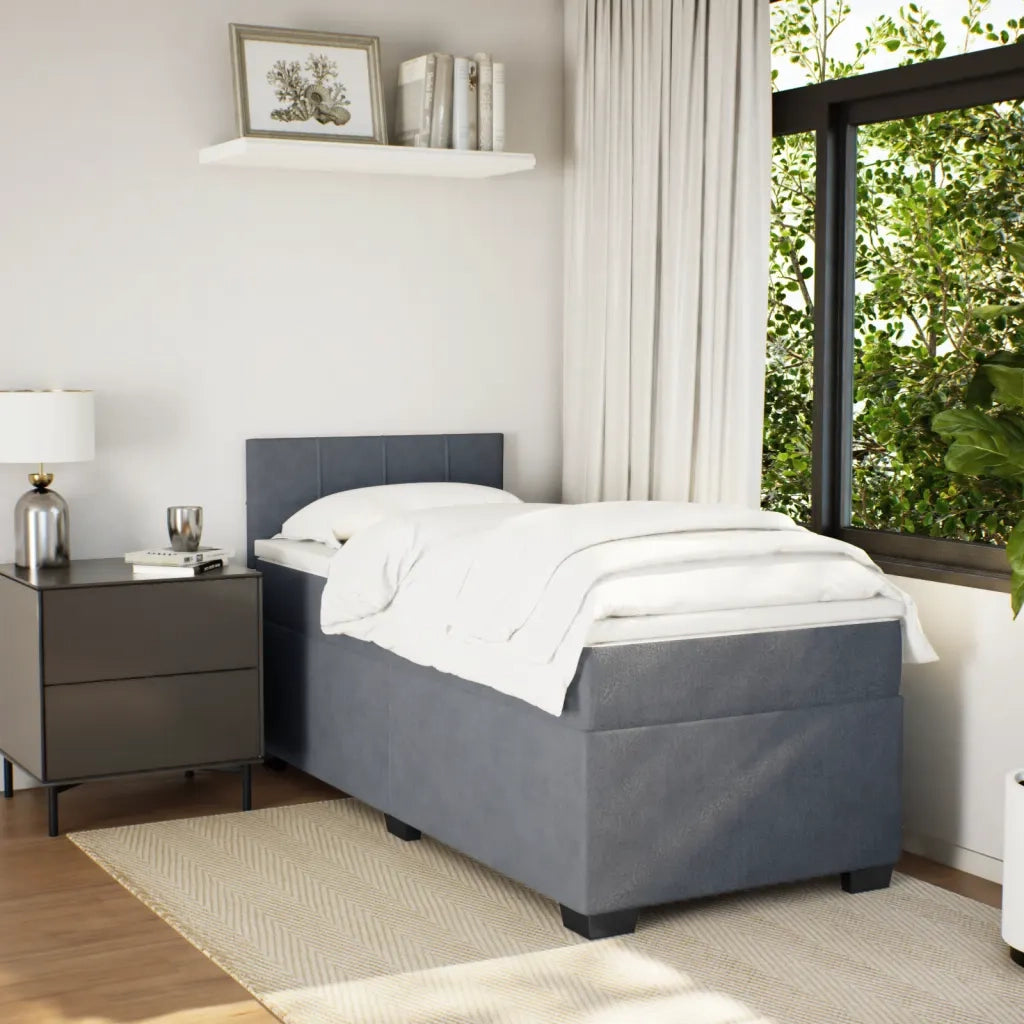 Letto a Molle con Materasso Grigio Scuro Singolo in Velluto