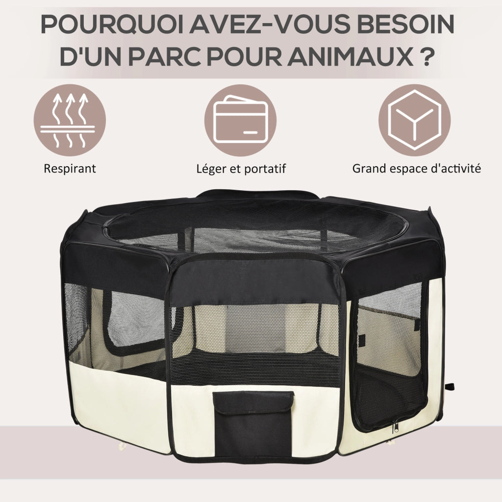 Recinto pieghevole per cani gatti animali domestici - Xylo - ottagonale tessuto Oxford acciaio ? 120 x 58H cm nero crema
