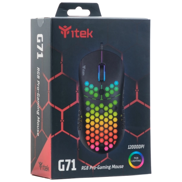 Mouse Gaming itek G71 - 12000DPI, RGB, Software, Sensore S3327 - Ultra Leggero, Nido d'Ape