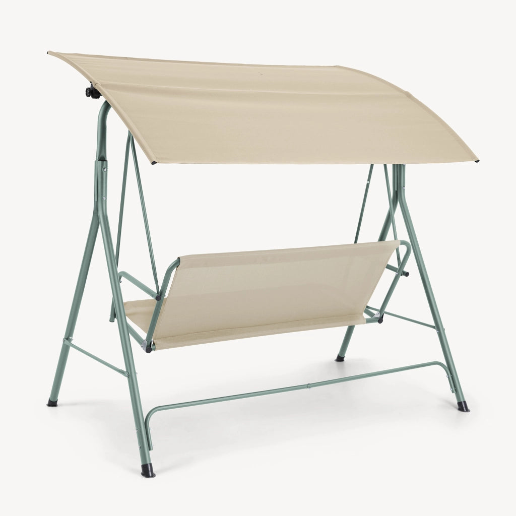 Dondolo da Giardino Satten a 3 Posti con Tettuccio Parasole 173x119x153 cm - Verde Chiaro / Beige [en.casa]
