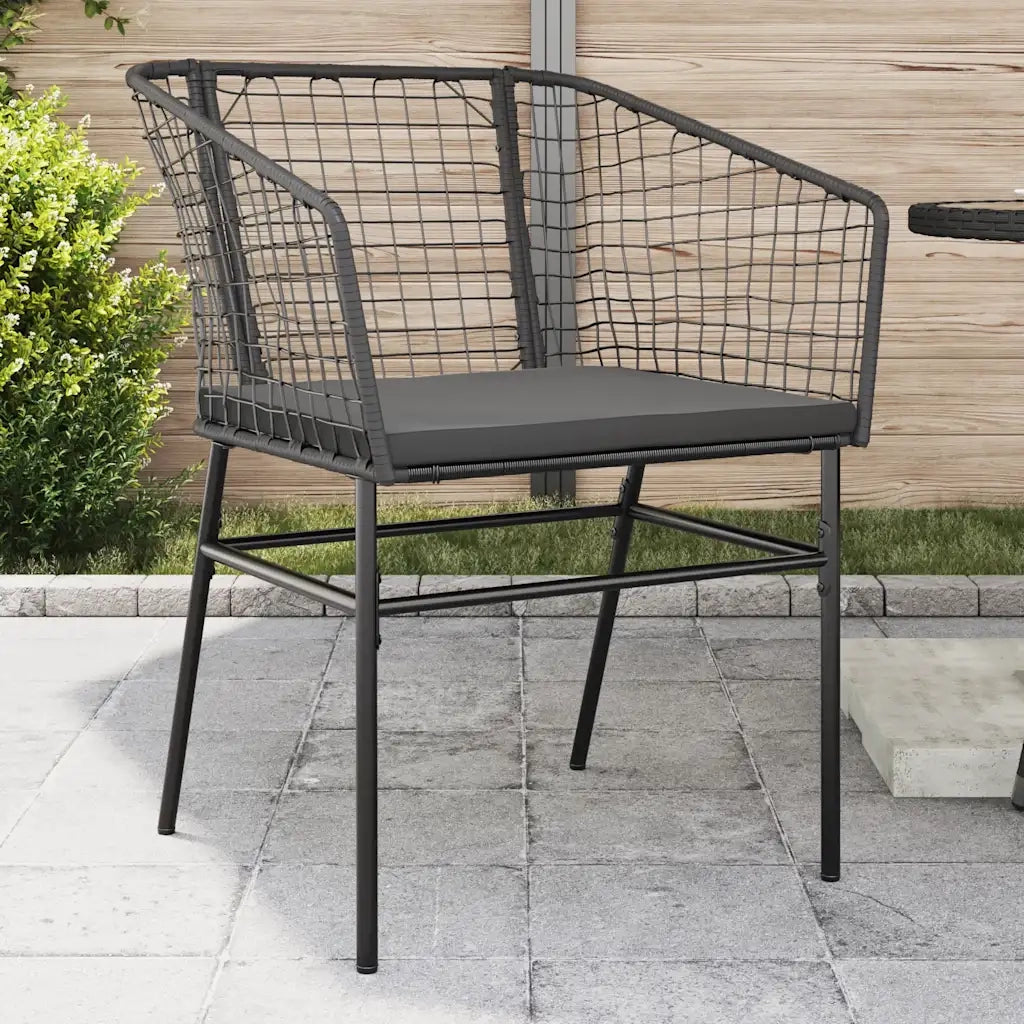 Sedie da Giardino con Cuscini 2 pz | Sedie da Esterno Nere in Polyrattan