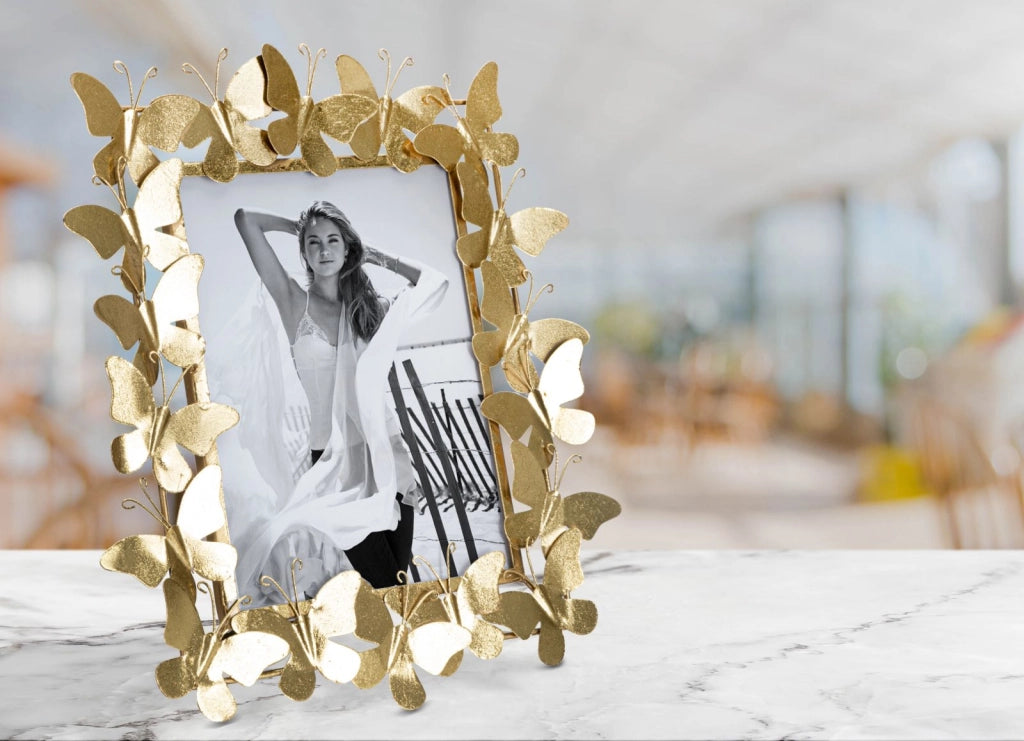 Cornice Butterfly Glam 35x15x38 cm in Ferro e Vetro Oro
