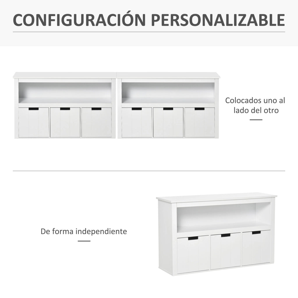 Armadio con 3 cassetti e ripiani aperti ¨C zephmum ¨C 102x33x61,5 cm bianco
