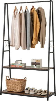 Appendiabiti con 2 Ripiani, Appendiabiti Autoportante con Struttura in Metallo Resistente, Stendibiancheria per Lavanderia Camera da Letto Soggiorno, 94x40x171 cm (Marrone)