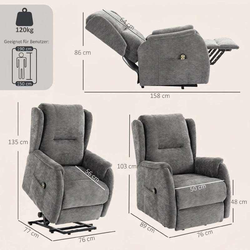 POLTRONA RELAX ELETTRICA CON ALZATA, TELECOMANDO, GRIGIO SCURO