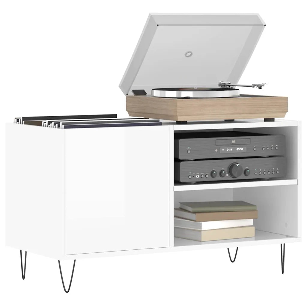 Mobile Porta Dischi Bianco Lucido 85x38x48 cm Legno Multistrato 831702