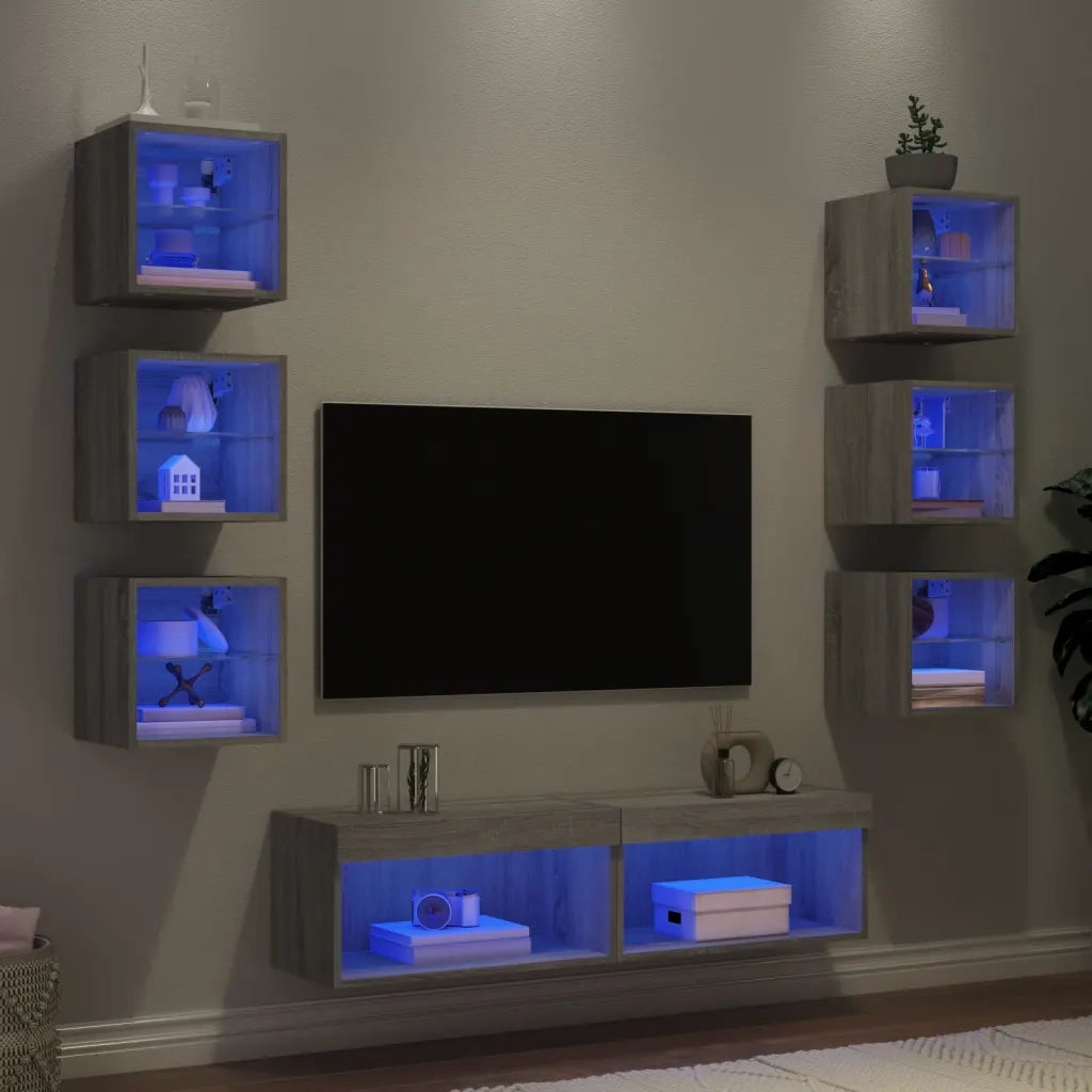 Mobili TV a Muro con LED 8pz Grigio Sonoma Legno Multistrato 3216638